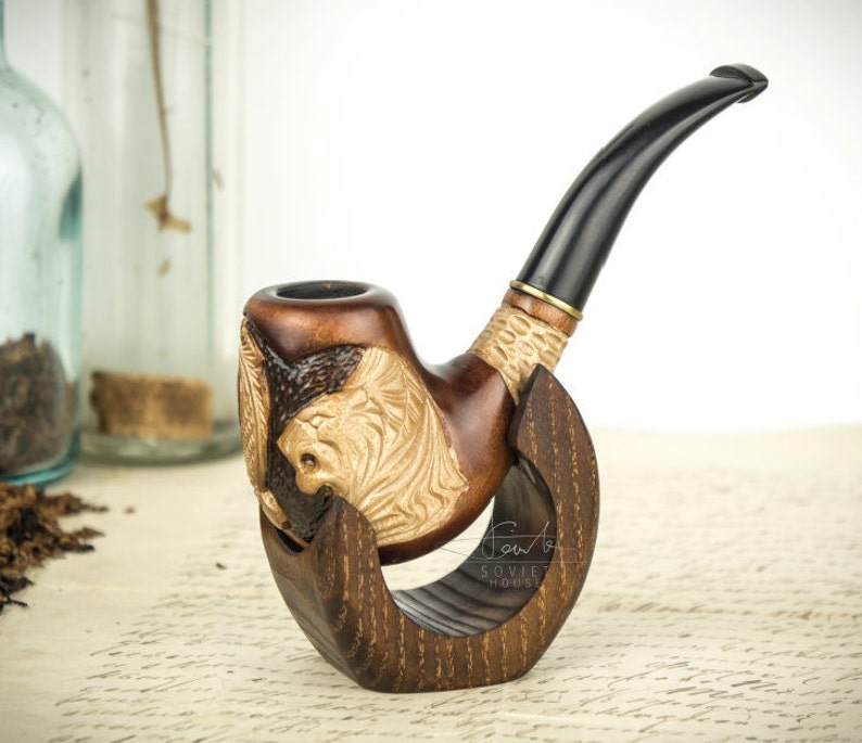 Smoking Pipe lion's Head .wood Carved Smoking Etsy
