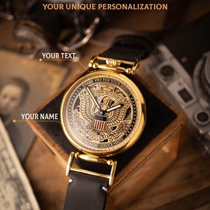 Personalized Mechanical Skeleton Watch – Handmade Dial with Cold Enamel, Crafted for Patriots Who Value Precision image 1