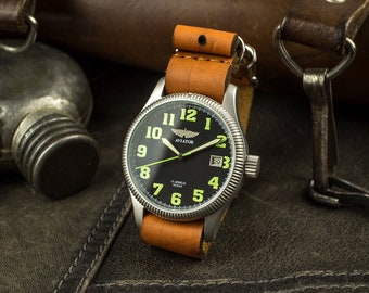 Vintage watch, rare mens watch, aviator watch, vintage wristwatch, army watch, Green dial watch, watches for men,watch vintage