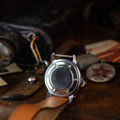 Ultra rare Kirovskie 1950s, made in USSR shops 1 MChZ KIROVA, Men's Military watch USSR, mens vintage watch, black dial