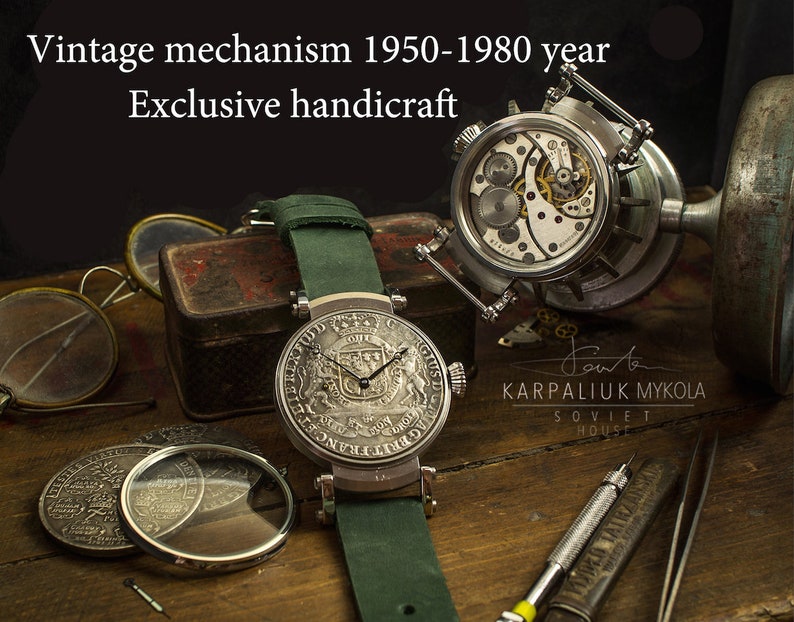 Marriage watch, vintage watch, Aztec calendar watch, watch Men's, watch with a coin, antique coin watch zdjęcie 4