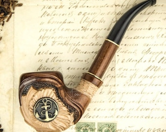 Smoking Pipe "Anchor"  Tobacco Smoking. Wood carved smoking pipe. Tobacco Pipes. Wooden Pipe. Tobacco Bowl. Wooden Pipes.