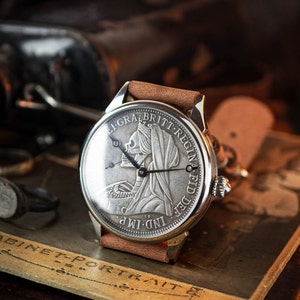 Steampunk watch, watch skull, hipster watch, very rare watch, watch zombie, silver tone watch, coin watch, watch vintage