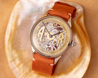 Skeleton watch, Personalized Named Watch Face, Personalized Named Watch, Gift for Mom, Skeleton mechanical, Handmade watch, Mom's gift