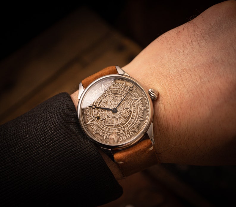 Marriage watch, vintage watch, Aztec calendar watch, watch Men's, watch with a coin, antique coin watch zdjęcie 2