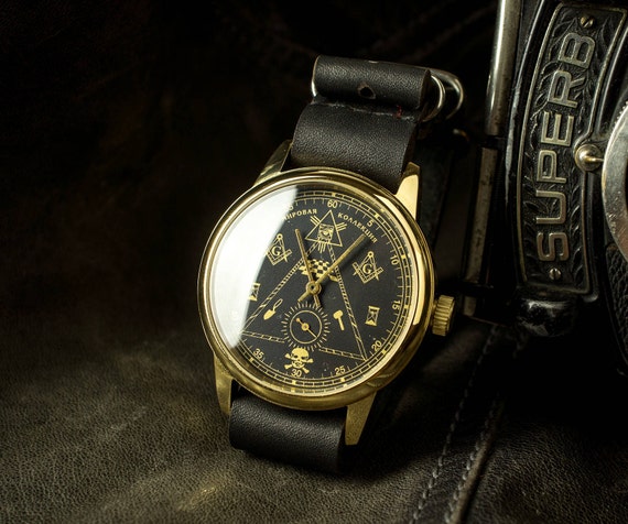 RARE Masonic watch Vintage Soviet men's watch cal… - image 2