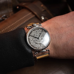Vintage watch, Maya calendar watch, mechanical watches, large vintage watch, watch with a coin, antique coin watch