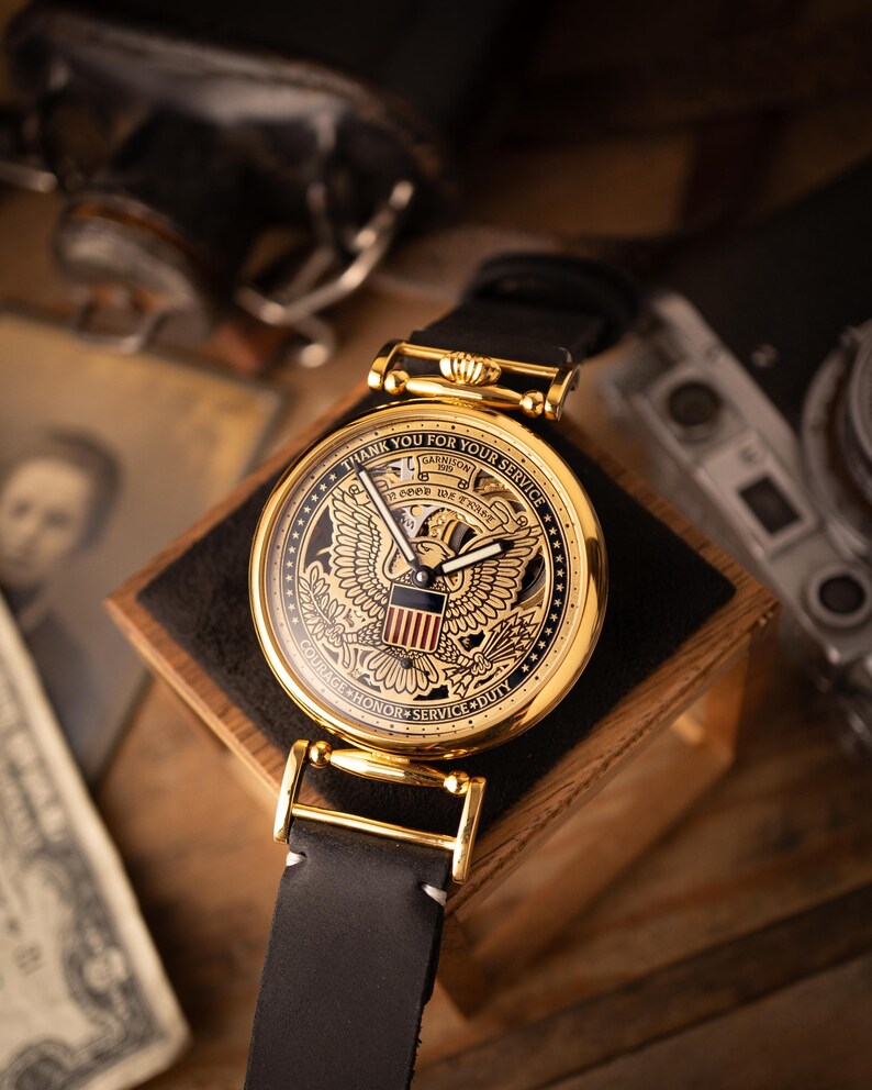 Personalized Mechanical Skeleton Watch – Handmade Dial with Cold Enamel, Crafted for Patriots Who Value Precision image 12
