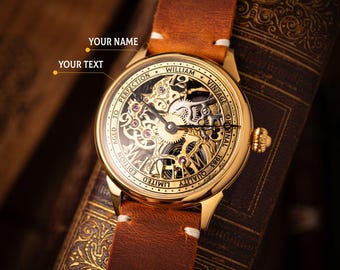 Reloj esqueleto, Esfera de reloj personalizada con nombre, Reloj personalizado con nombre, Reloj mecánico esqueleto, Reloj hecho a mano, Reloj mecánico