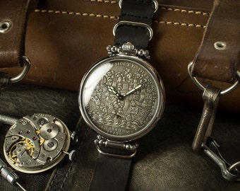 Reloj mecánico vintage con esfera de moneda | Reloj de pulsera hecho a mano | Regalo de colección