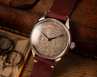 Relógio vintage do zodíaco, signo de Virgem, relógio de casamento, relógio personalizado, relógio vintage, relógio mecânico colecionável, pulseira roxa