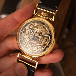 Personalized Mechanical Skeleton Watch – Handmade Dial with Cold Enamel, Crafted for Patriots Who Value Precision image 2