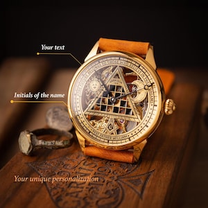 Personalized Watch, Masonic Skeleton watch, Personalized Named Watch, Skeleton mechanical, Handmade watch, Father's Day Gift