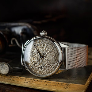 Vintage watch, tyrannosaurus watch, mechanical watches, large vintage watch, watch with a coin, antique coin watch