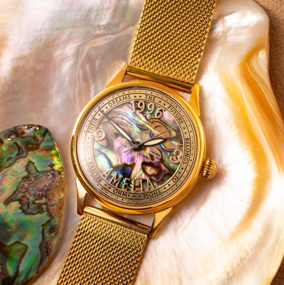 Personalized Watch, Dial Made of Natural Shells, Mother