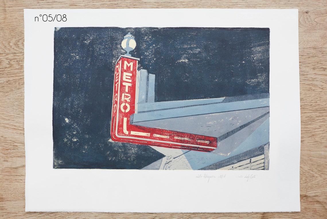 Linogravure Métro Robespierre Montreuil Limited Edition Etsy