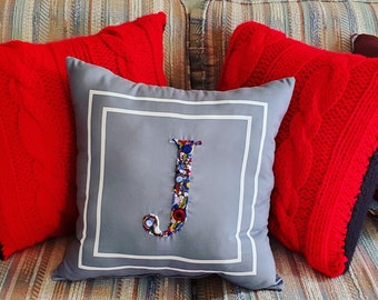 Hand embroidery monogram pillow cover