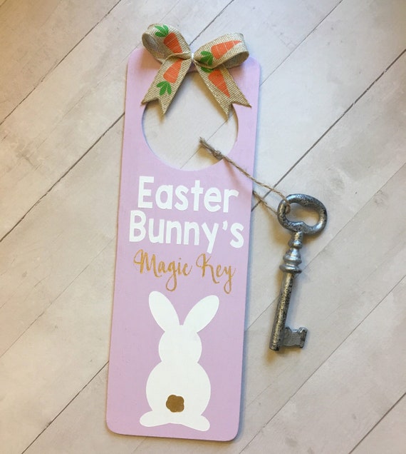 Easter Bunny Magic Key Door Hanger Easter Sign Decor Skeleton Key Doorhanger Kids Decoration Goes With Easter Plate Carrots For Bunny