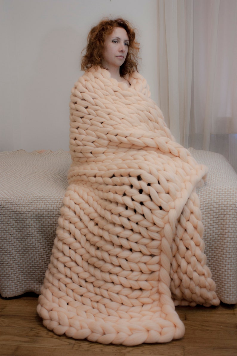 Merino Wool Blanket. Chunky Knit Blanket. Chunky Wool Blanket. Etsy