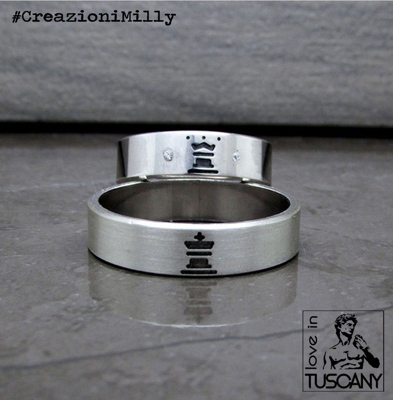 King /& Queen Chess Silver Rings