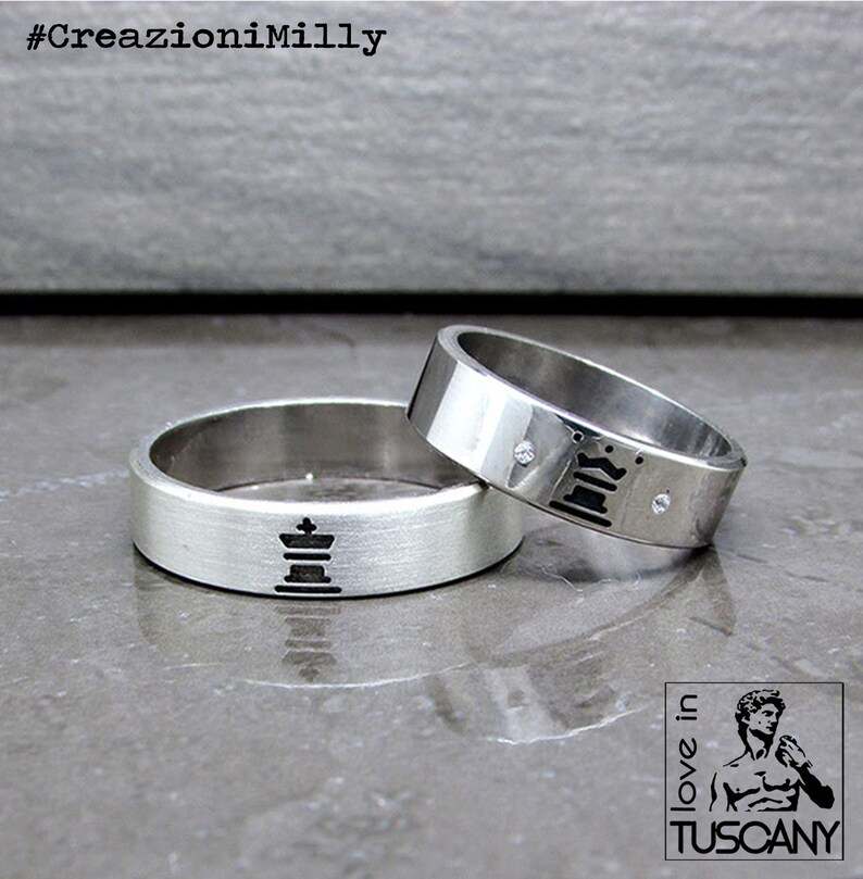 King /& Queen Chess Silver Rings