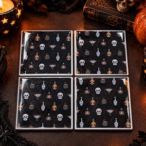 Posavasos de Halloween - Posavasos de pociones de brujas - Posavasos espeluznantes - Posavasos con decoración otoñal imagen 2