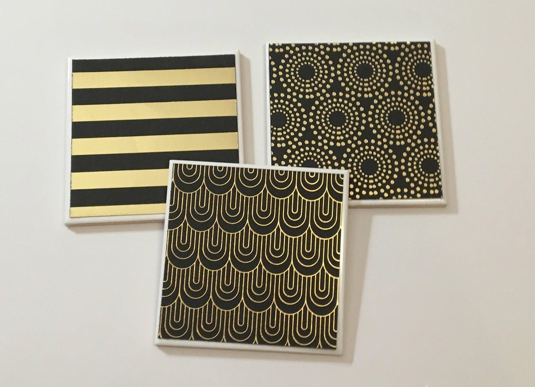 Gold Foil Coasters Gold and Black Coasters Coasters Set Drink Coasters Table Decor House Warming