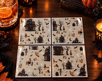 Posavasos de Halloween - Posavasos de brujas - Posavasos espeluznantes - Decoración de Halloween - Decoración de mesa de Halloween