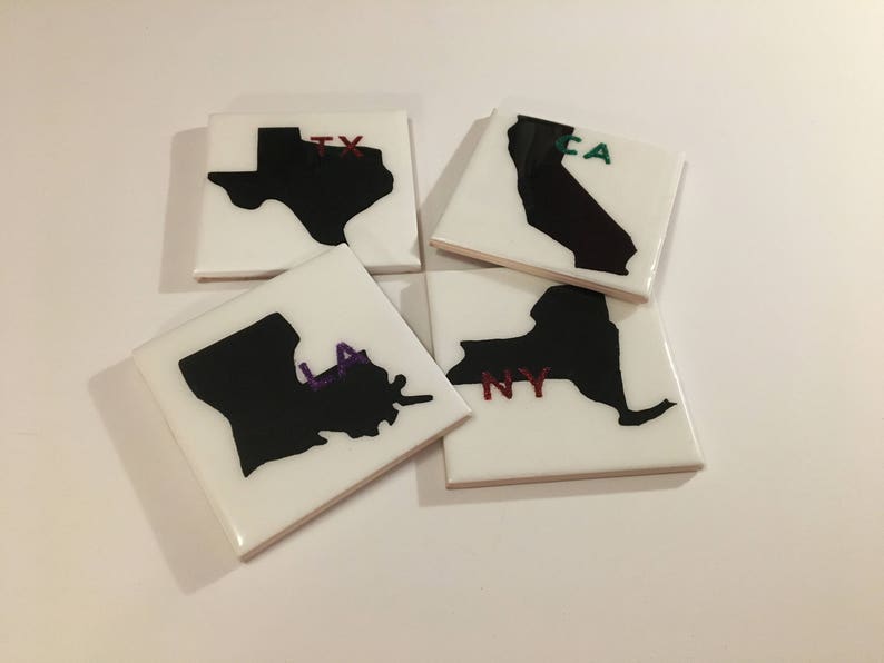 State Coasters - State Silhouette Coasters - Glitter Initial Coasters - Favorite State Coasters - State Rep Coasters image 3
