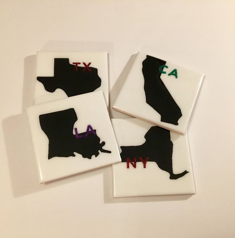 State Coasters - State Silhouette Coasters - Glitter Initial Coasters - Favorite State Coasters - State Rep Coasters image 8