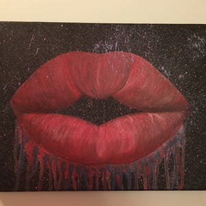 Red Lips Wall Art - Free Shipping - Gold Lips Wall Canvas - Kissing Lips Wall Art - Bedroom Wall Decor - Living Room Art Decor