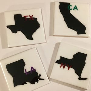 State Coasters - State Silhouette Coasters - Glitter Initial Coasters - Favorite State Coasters - State Rep Coasters image 2