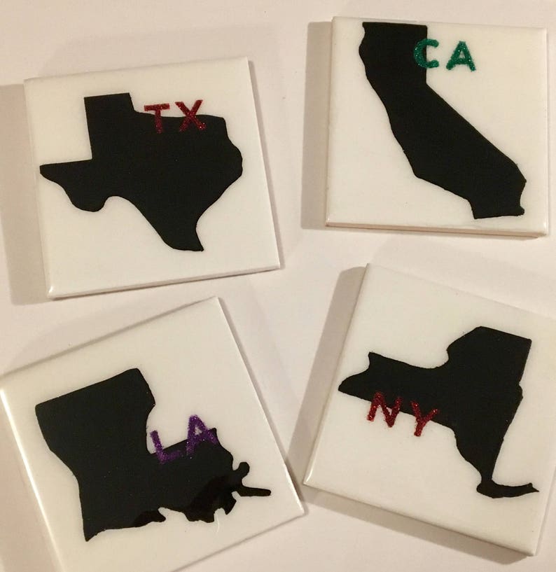 State Coasters - State Silhouette Coasters - Glitter Initial Coasters - Favorite State Coasters - State Rep Coasters image 2
