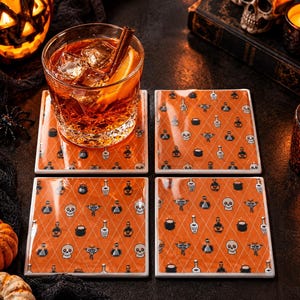 Posavasos de Halloween - Posavasos de pociones de brujas - Posavasos espeluznantes - Posavasos con decoración otoñal imagen 1