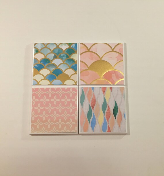 Mermaid Coasters - Gold Scale Coasters - Scallop Shell Coasters - Coasters Set - Drink Coasters - Nautical Coasters