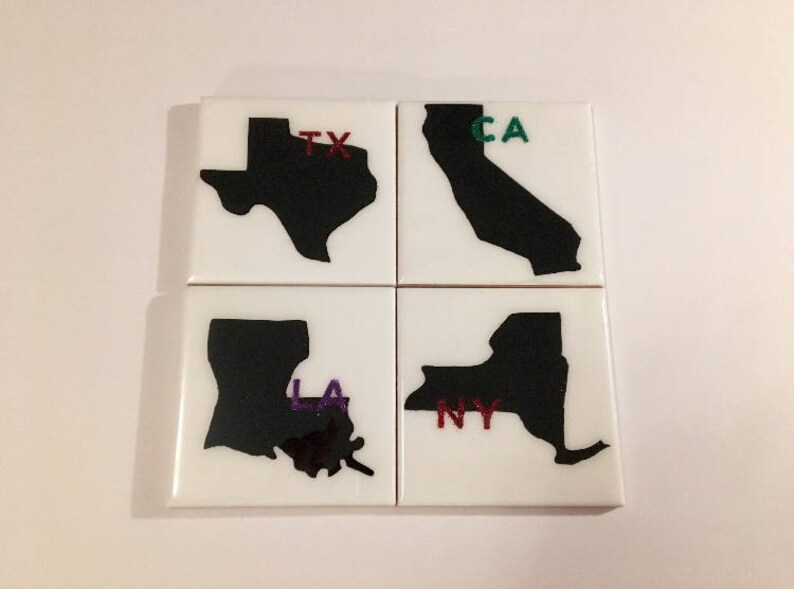 State Coasters - State Silhouette Coasters - Glitter Initial Coasters - Favorite State Coasters - State Rep Coasters image 9