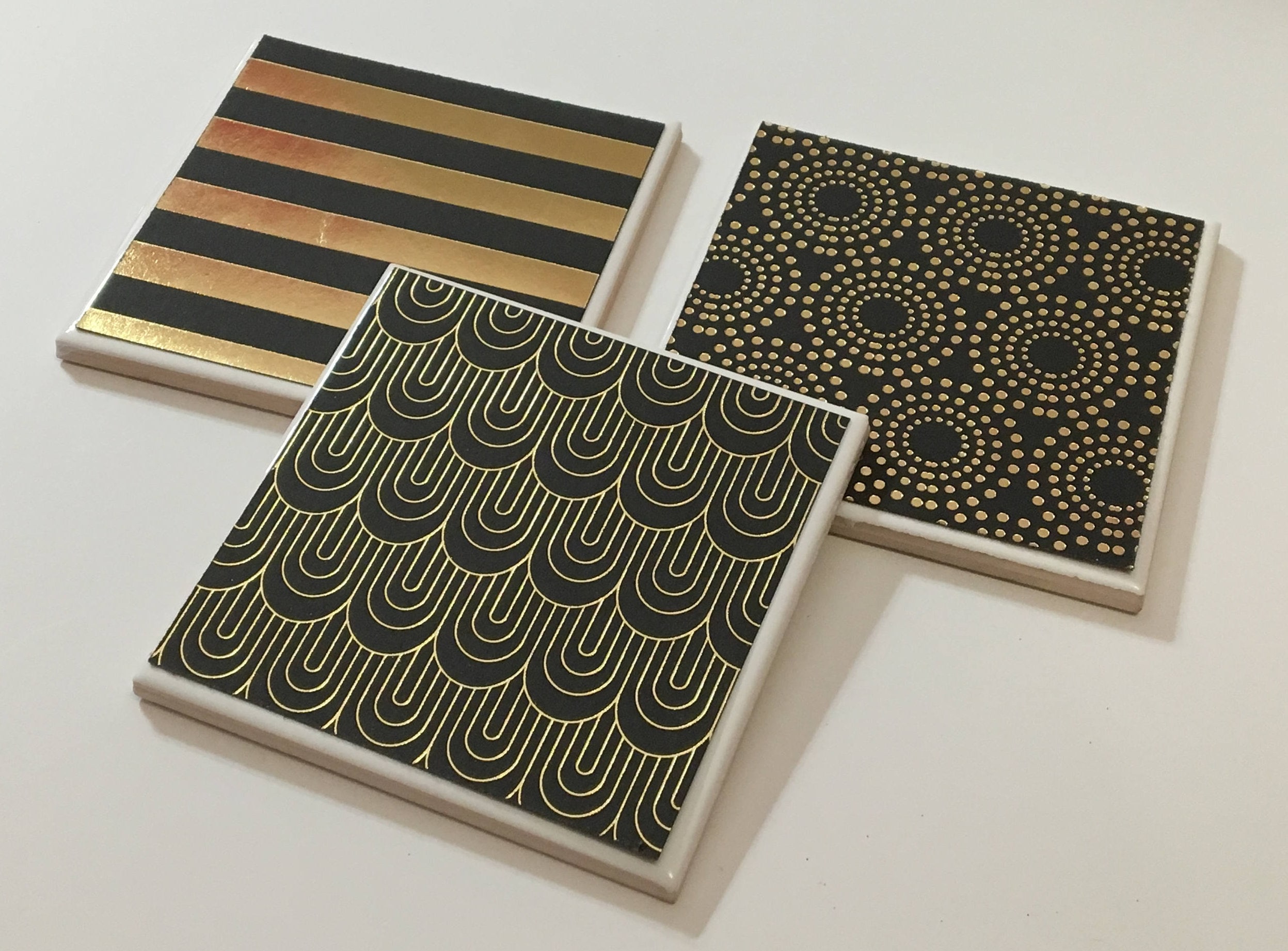 Gold Foil Coasters Gold and Black Coasters Coasters Set Drink Coasters