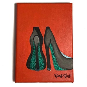 Witch Shoes Canvas Art - Halloween Art Decor- Small Canvas Art - Black Shoes Art