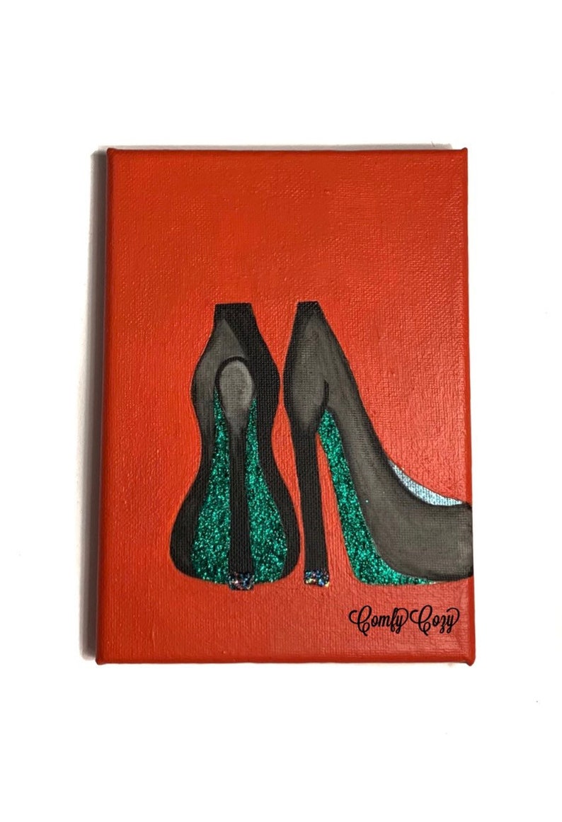 Witch Shoes Canvas Art - Halloween Art Decor- Small Canvas Art - Black Shoes Art bild 1