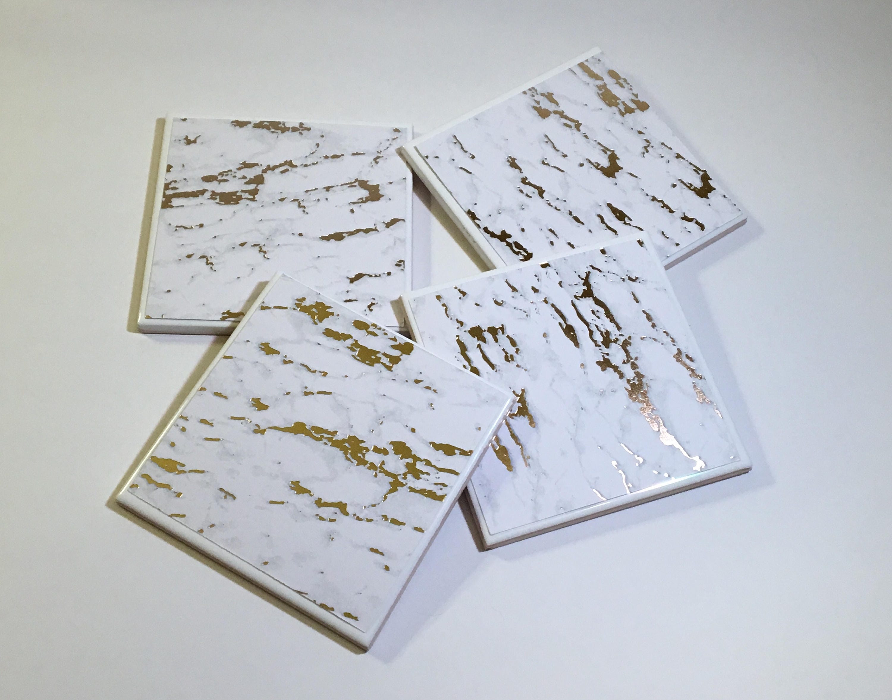 Gold Foil Coasters Faux Marble Decor Faux Marble Coasters Etsy UK