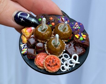 Miniature Halloween Dessert Tray, Tiny Spooky Sweets, Handmade Dollhouse Food, Polymer Clay Halloween Treats, Miniature Candy Display