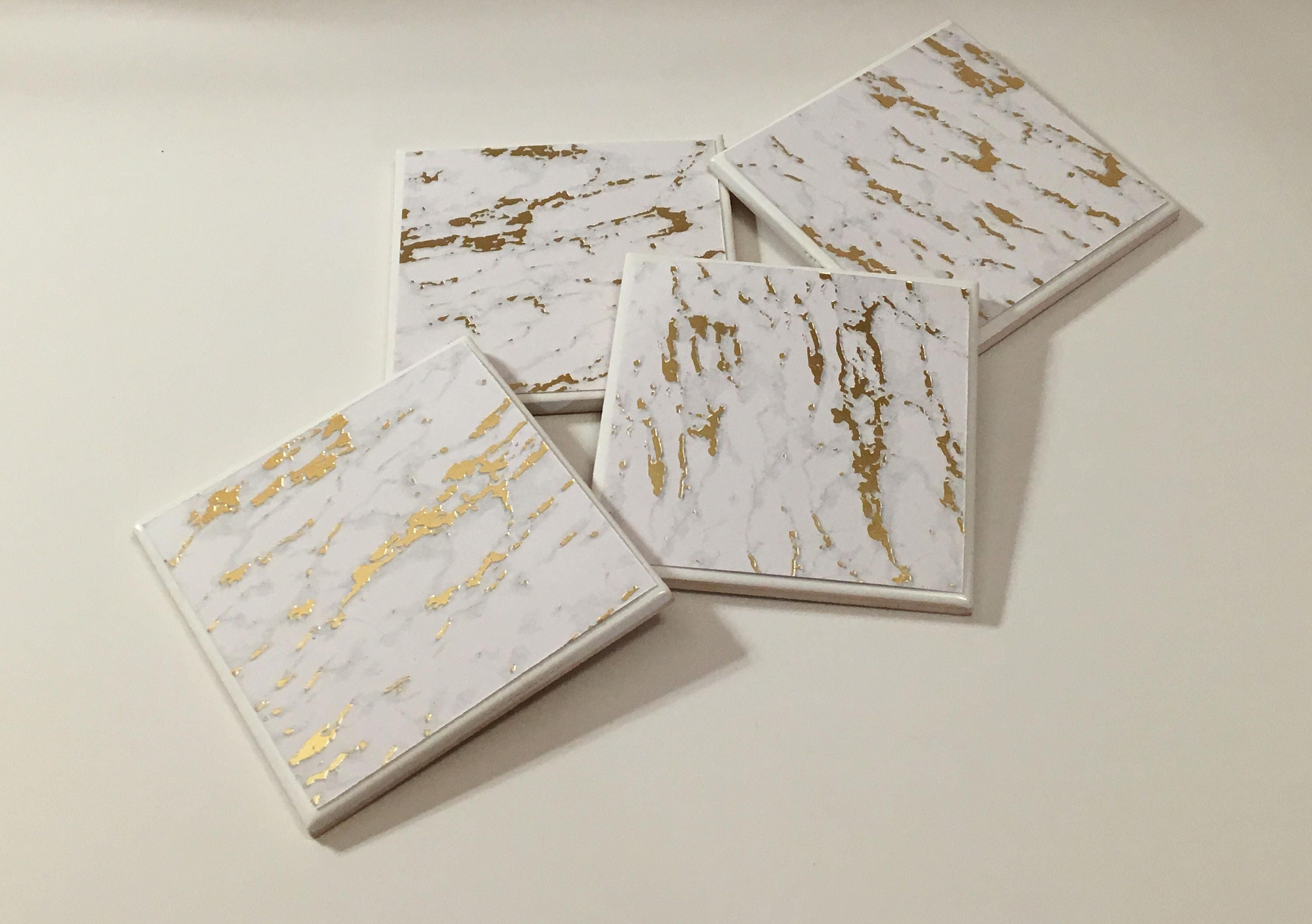 Gold Foil Coasters Faux Marble Decor Faux Marble Coasters Etsy UK
