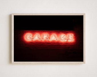 Auto Garage Photography, Gallery-Quality Garage Print, Neon Sign Photography, Unframed Wall Art, Made To Order