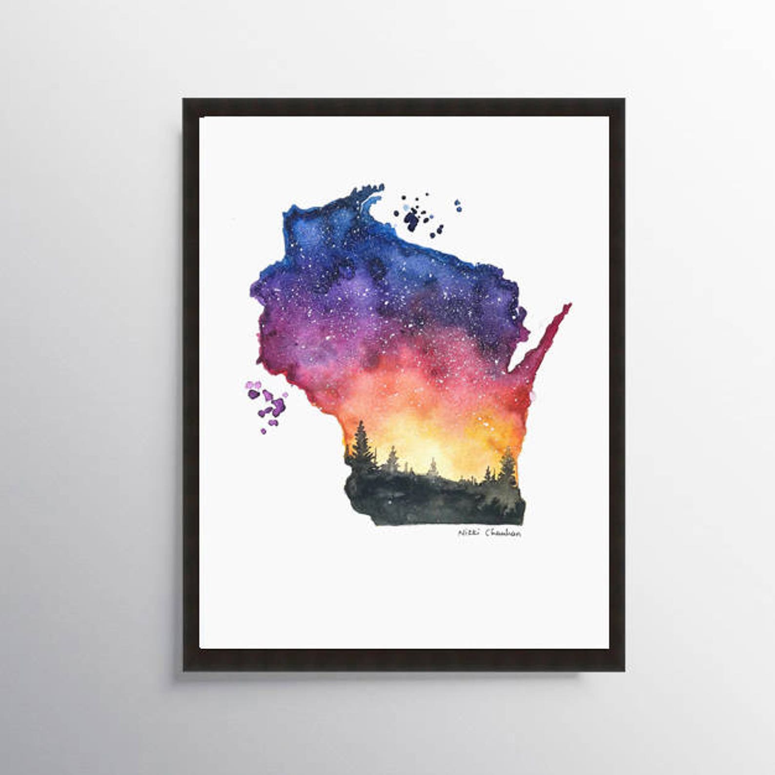 Wisconsin Art, Map Poster, Watercolor State Art, Illustration, State ...