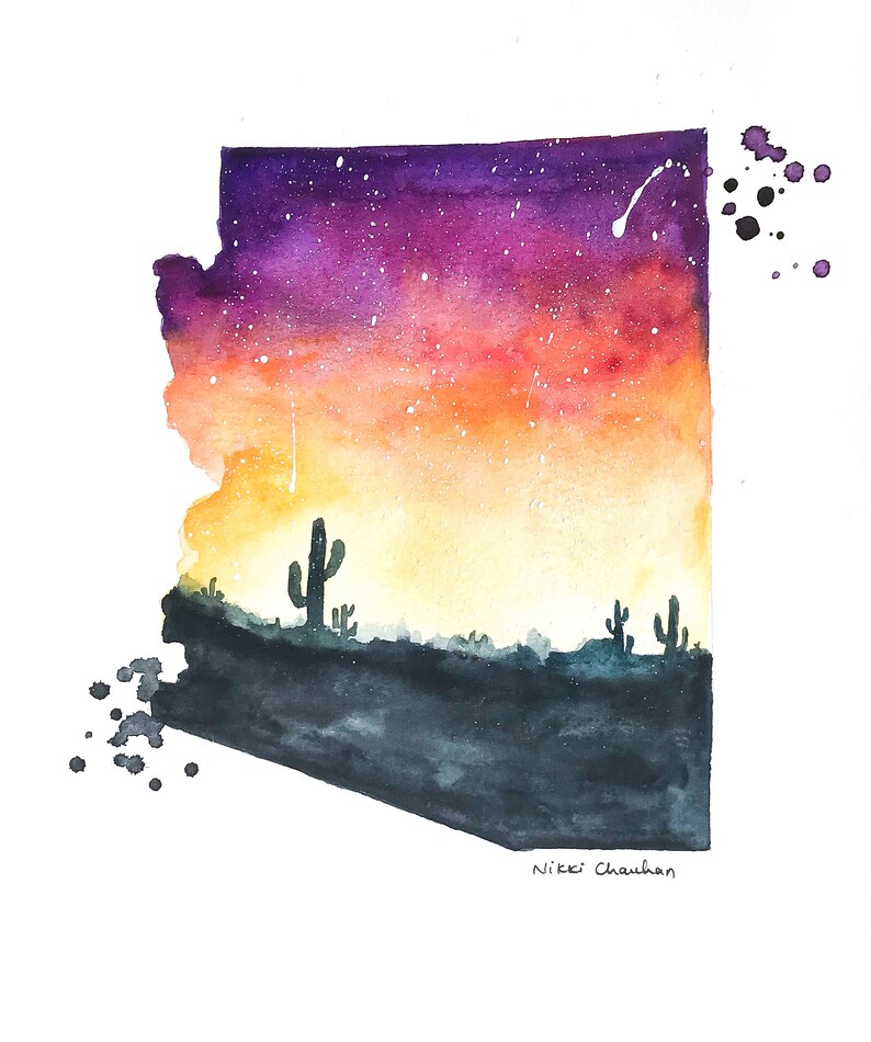 Arizona art Arizona gifts State Map art Watercolor States Etsy
