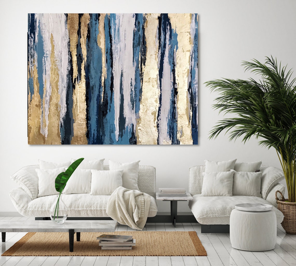Large Gold Leaf Abstract Art Large Canvas Painting Modern Etsy