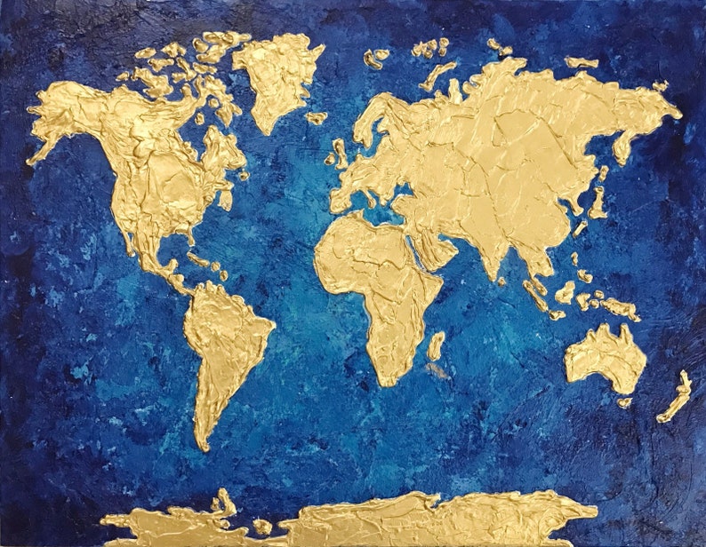 Map of the World, Large Map Painting Modern Canvas Art, World Map ...