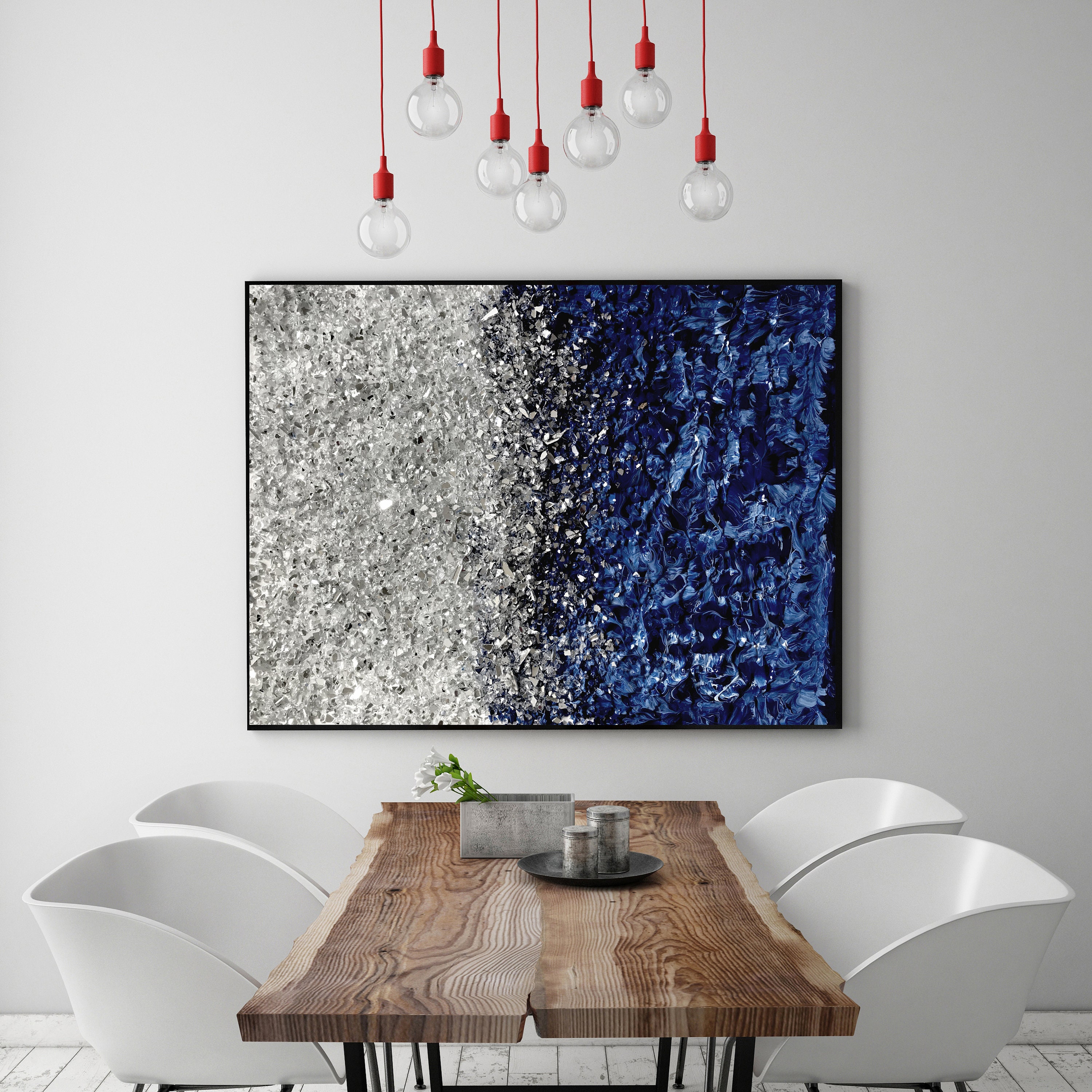 Silver Glitter Navy Blue Wall Art Original Abstract Art Etsy Canada