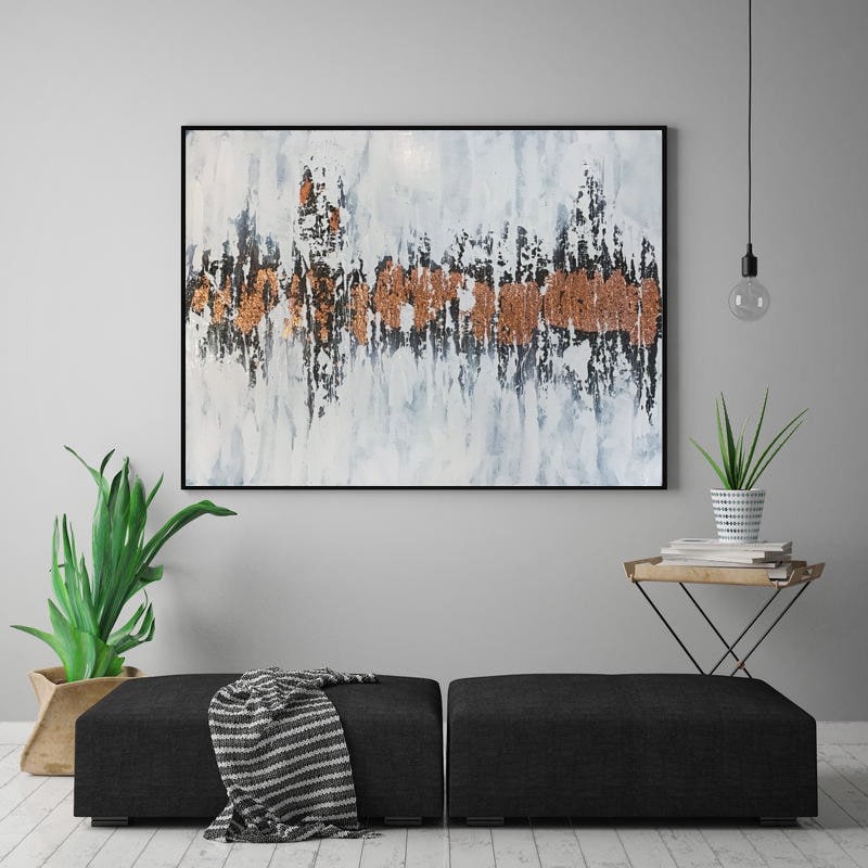 Large Copper Leaf Wall Art, Rose Gold Art, Modern Abstract Painting on ...