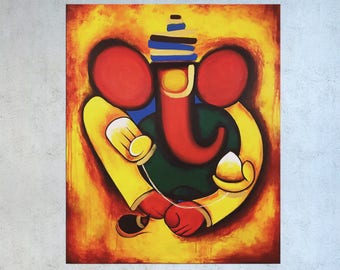 Indian Painting Ganesha, Abstract Indian art, Ganesha Painting Canvas art Contemporary art, Indian God, Indian wall decor, Hindu God,